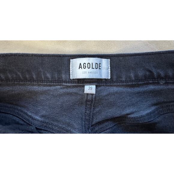 Agolde Riley 29 Black Jeans Button Fly High Waist Slim Straight Crop Denim - Picture 4 of 13